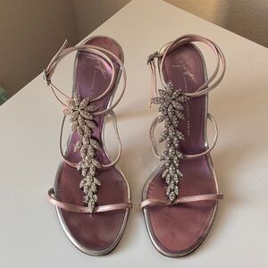 Elegant Giuseppe Zanotti Pink/Silver Strappy Sandals with Crystal Embellishments